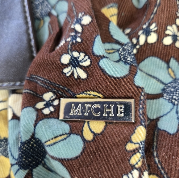 Brown Floral Handbag with Blue and Yellow Accents - Picture 2 of 4